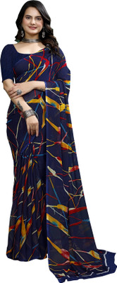 Kanooda Prints Printed Daily Wear Georgette Saree(Dark Blue)