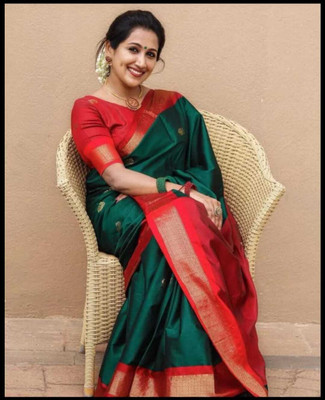 MN VENTURE Woven Banarasi Cotton Silk Saree(Green)