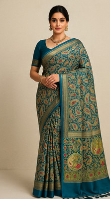 VYNTACREATIONS Printed Kota Doria Silk Blend Saree(Pack of 2, Blue)