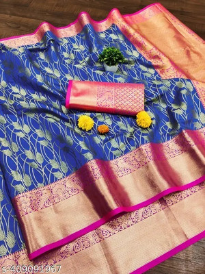 LASFIRA FASHION Solid/Plain Bollywood Dupion Silk Saree(Blue)