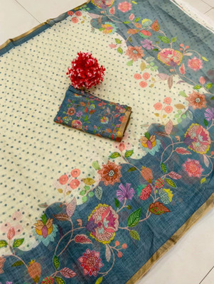 kesarsilkmills Printed, Floral Print Kanjivaram Pure Cotton, Cotton Linen Saree(Multicolor)