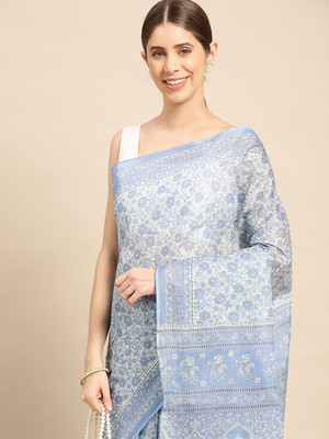 SHANVIKA Printed Daily Wear Pure Cotton Saree(Blue)