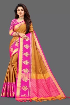 HouseOfCommon Embellished Bollywood Jacquard Saree(Yellow, Pink)