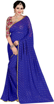 Prutha Fashions Printed Daily Wear Silk Blend, Chiffon Saree(Blue)