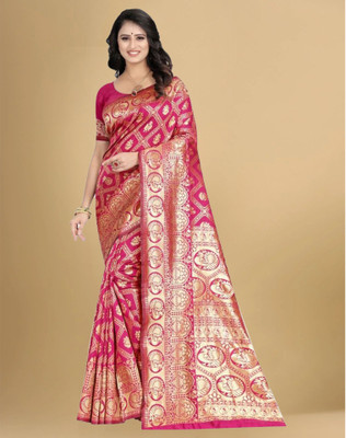 Samah Woven, Embellished Banarasi Silk Blend, Jacquard Saree(Pink)