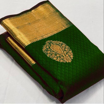 vinayak fashion Woven Banarasi Art Silk, Silk Blend Saree(Green)