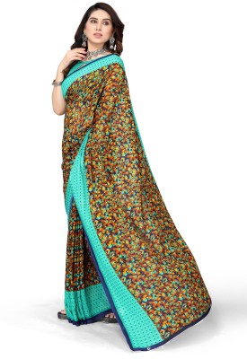 ANIRAV Printed, Digital Print Bollywood Georgette Saree(Green)