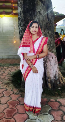 ETHNIC ODISHA HANDLOOM Printed Sambalpuri Pure Cotton Saree(White)