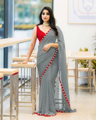 Sareez House Solid/Plain Bollywood Georgette Saree(Grey)
