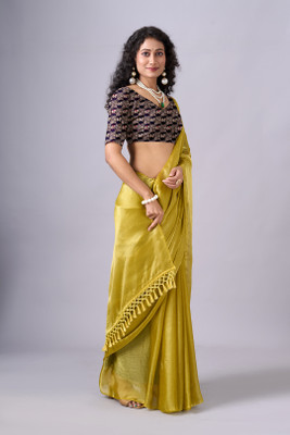 Virendra Textiles Solid/Plain Bollywood Chiffon Saree(Gold)