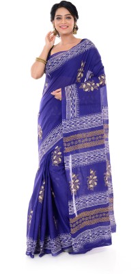 TANTUJA BENGAL HANDELOOM Printed Handloom Handloom Pure Cotton Saree(Blue)