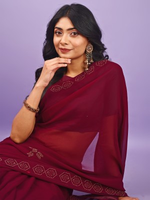 Leelavati Embellished Bollywood Chiffon Saree(Maroon)