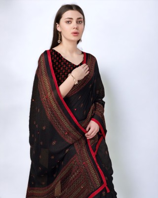 TTH Self Design Bollywood Cotton Jute Saree(Black)