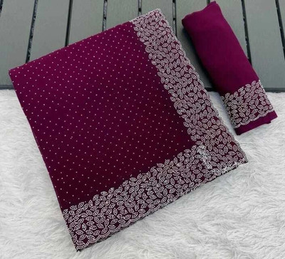 Falcann Embellished Bollywood Georgette Saree(Purple)