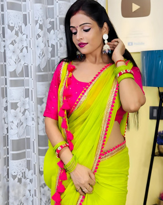 Aastikay Embroidered Bollywood Chiffon, Georgette Saree(Light Green)
