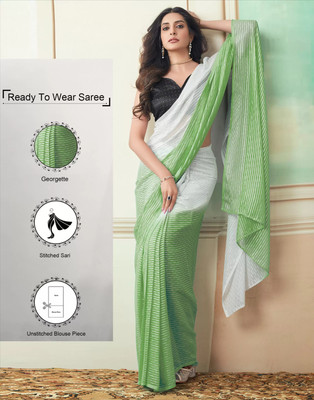 Riddhi textile Hub Woven Handloom Georgette Saree(Green, White)