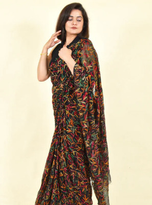 Afia Lucknowi Chikankari Embroidered Lucknow Chikankari Georgette Saree(Multicolor)