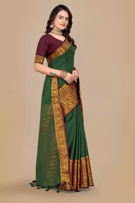 HITESH ENTERPRISE Animal Print Narayanpet Cotton Silk Saree(Green)