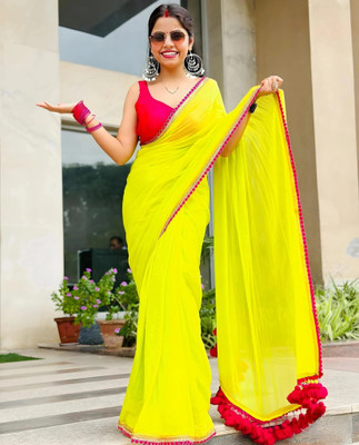 Labheshwari Printed Daily Wear Georgette Saree(Yellow)