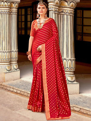 Tasrika Embellished Bollywood Silk Blend Saree(Red)