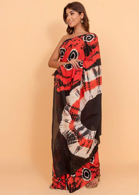 Sanganeri Print Printed, Color Block, Blocked Printed, Floral Print, Dyed Daily Wear Pure Cotton Saree(Red)