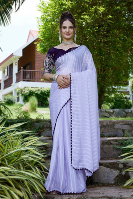KONICA FAB Embroidered Bollywood Chiffon Saree(Purple)