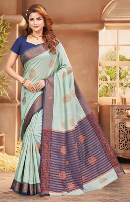 SATTVASILK Woven Banarasi Art Silk Saree(Dark Blue, Light Green, Multicolor)