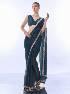 Kalista Embellished Bollywood Chiffon Saree(Dark Blue)