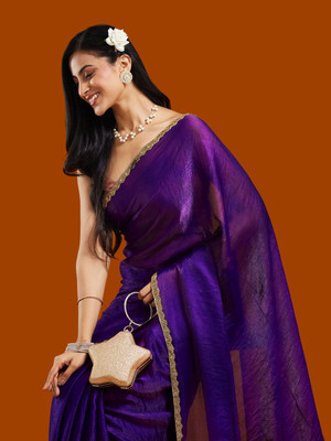 Croza Solid/Plain Chanderi Chiffon, Tussar Silk Saree(Multicolor)