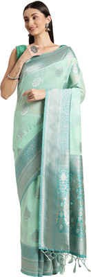 RekhaManiyar Woven Banarasi Silk Blend Saree(Light Green)