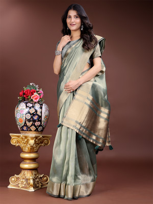 Tasrika Woven Kanjivaram Organza Saree(Green)