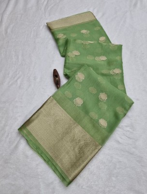 Arpita Fashion Dyed, Self Design, Striped Bollywood Organza Saree(Light Green)