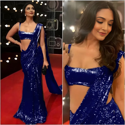 Anjani Textile Embroidered Bollywood Georgette Saree(Blue)