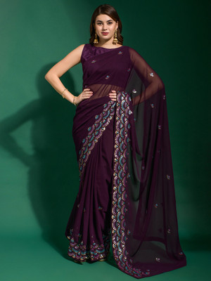 Divastri Embellished Bollywood Georgette Saree(Purple)