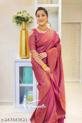 SWAMI STUDIO Self Design Banarasi Jacquard Saree(Red)