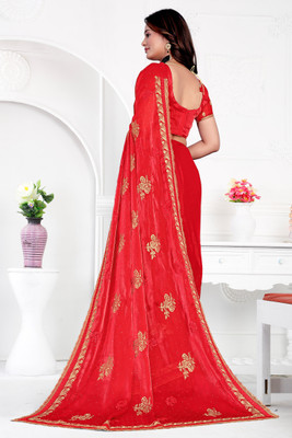 LADY MOR Embroidered Bollywood Jimmy choo Saree(Red)