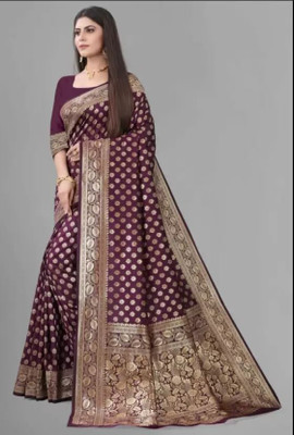SWAMI STUDIO Woven Kanjivaram Jacquard Saree(Purple)