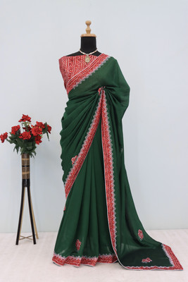 RIDDHISIDDHI NX Embroidered Bollywood Silk Blend Saree(Green)