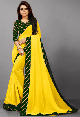 Glamour Hub Solid/Plain Bollywood Georgette, Chiffon Saree(Yellow)