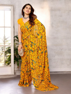 The Textile Hub Self Design Bollywood Georgette Saree(Yellow)