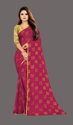 JiproStore Self Design Banarasi Chiffon Saree(Maroon)