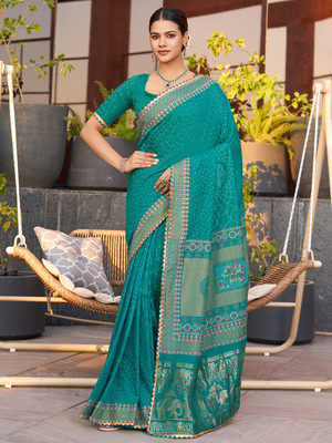 Nayanthara Trends Printed Bandhani Cotton Silk Saree(Green)