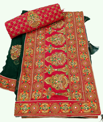 shyamlata Embroidered, Embellished Bollywood Silk Blend Saree(Green)