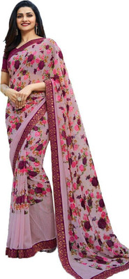 ROOP SUNDARI SAREES Printed, Self Design, Floral Print Daily Wear Georgette Saree(Purple)