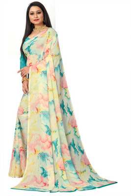 Kanooda Prints Printed Daily Wear Georgette Saree(Multicolor)