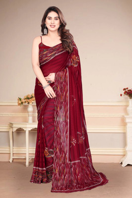SuperLaxmi Striped Bollywood Chiffon, Georgette Saree(Maroon)