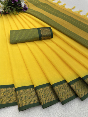 KanjiQueen Checkered Jamdani Silk Blend, Cotton Blend Saree(Light Green, Dark Green)