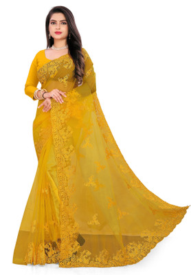 DEVKISONDESIGNER Self Design Bollywood Net Saree(Yellow)