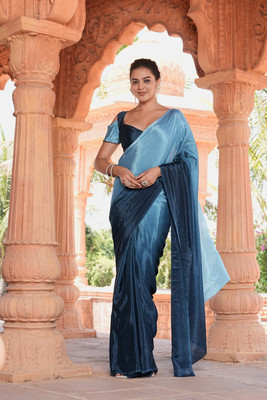 Sanwariya Silks Embellished, Solid/Plain Bollywood Silk Blend Saree(Dark Blue, Black)