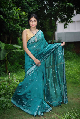 SAYAN CREATION Woven Handloom Cotton Silk Saree(Light Green)